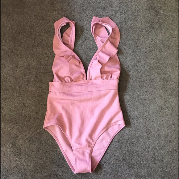 pale pink one piece swimsuit